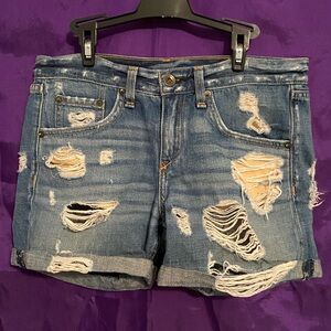 Rag & Bone Blue Jean Shorts Distressed Style. Size 24.